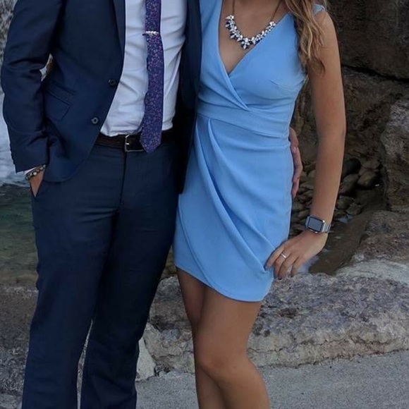 Dresses & Skirts - Flattering tulip hem blue dress wedding guest dress